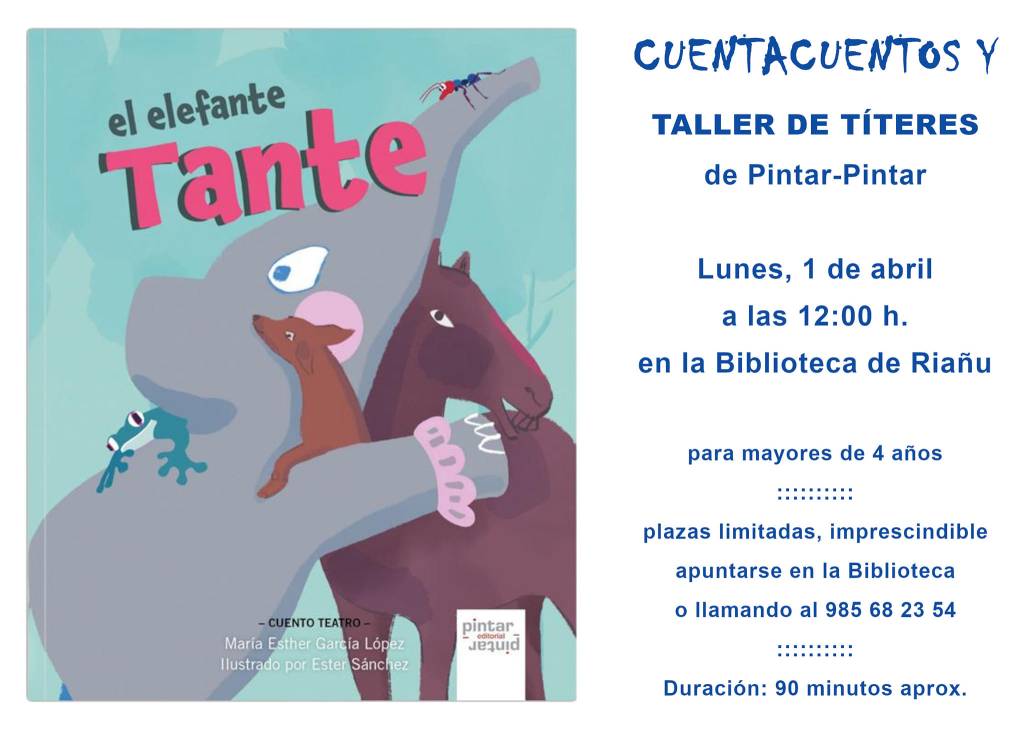 «El elefante Tante» en la Biblioteca de Riañu. Taller de títeres